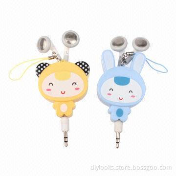 3.5mm Cartoon Pendant Retractable Cable Earphone Headphone